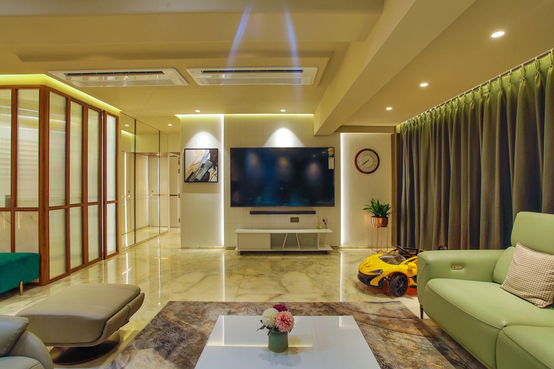 Polished marble living room floor